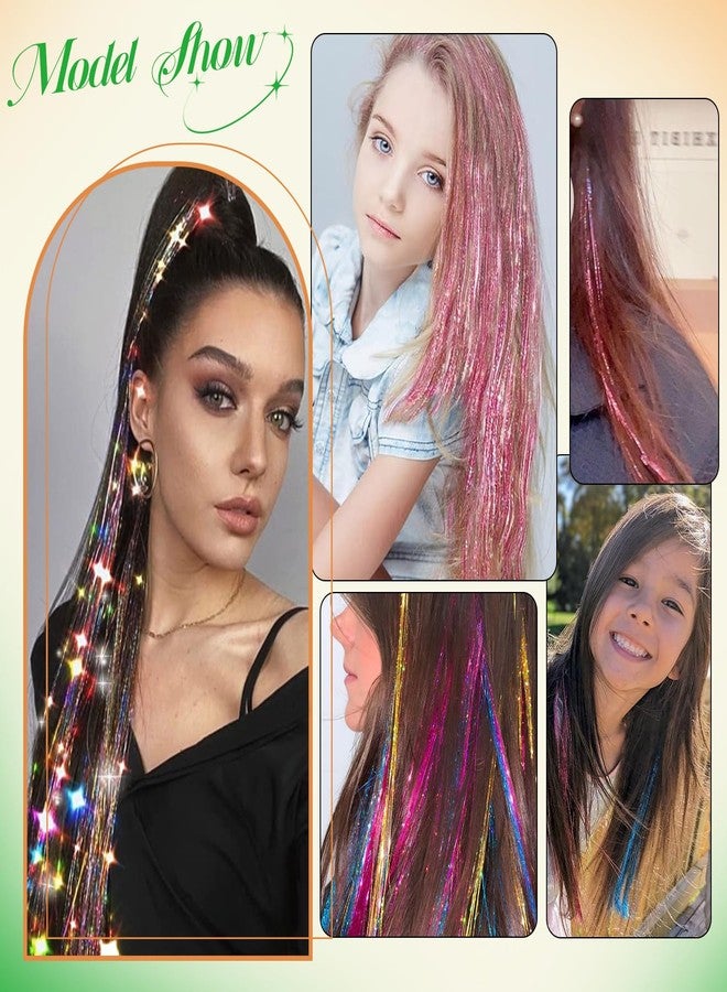 ELEVAVE Hair Tinsel Kit With Body Glitter 15 Colors 48 Inch 4500 Strands Glitter Tinsel Hair Extensions With Tools Fairy Hair Accessories, Suitable for Festivals and Daily Use (15 Colors Hair Tinsel Kit) - Image 4